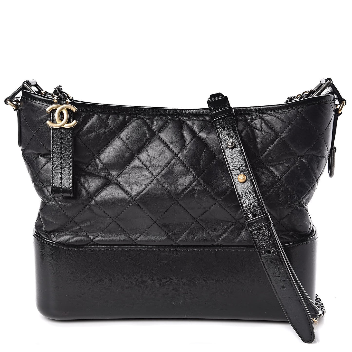Aged Calfskin Quilted Medium Gabrielle Hobo Black
