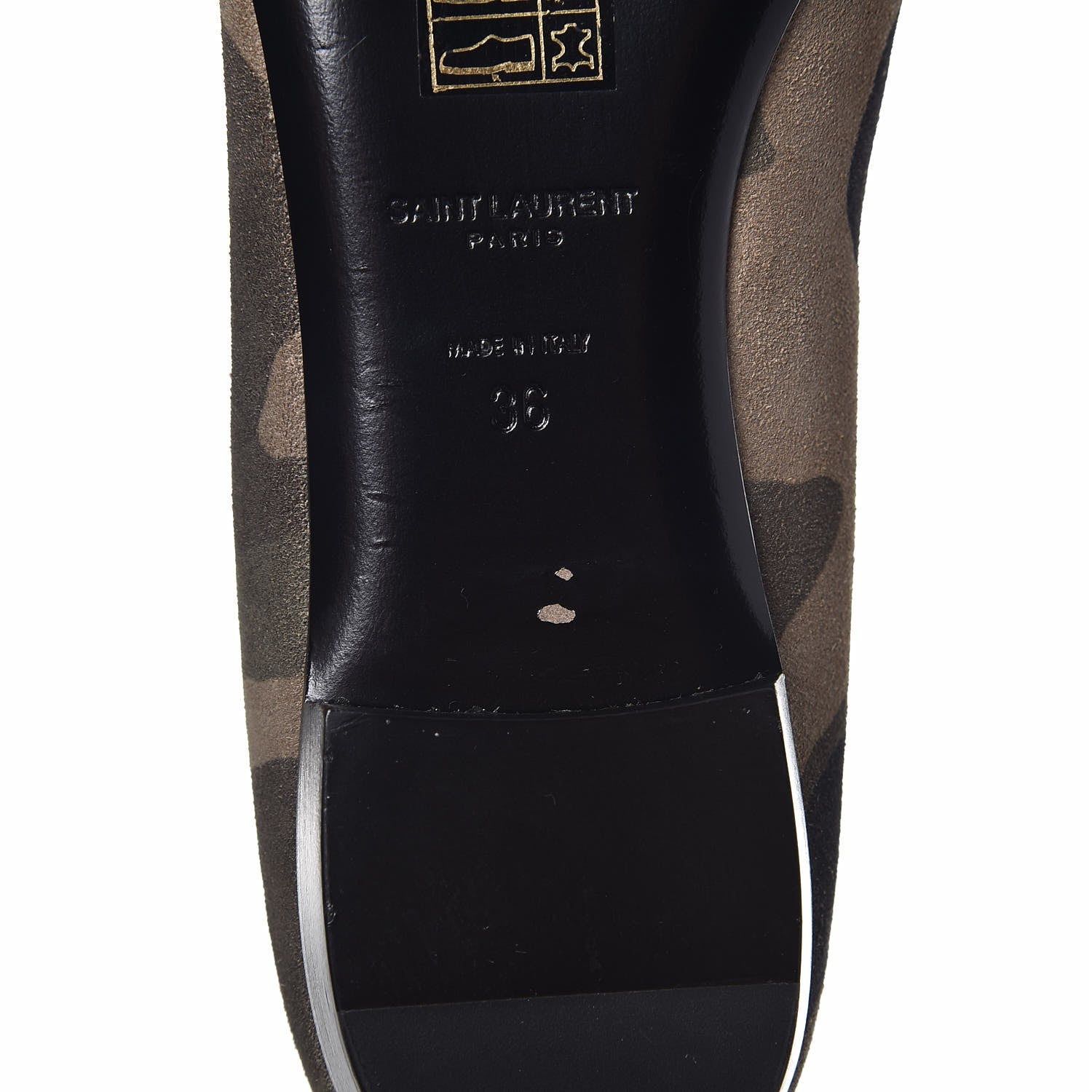 Saint Laurent Suede Camouflage Print Paris 10 Decolete Ballerina Flats 36 Green 12 of 16