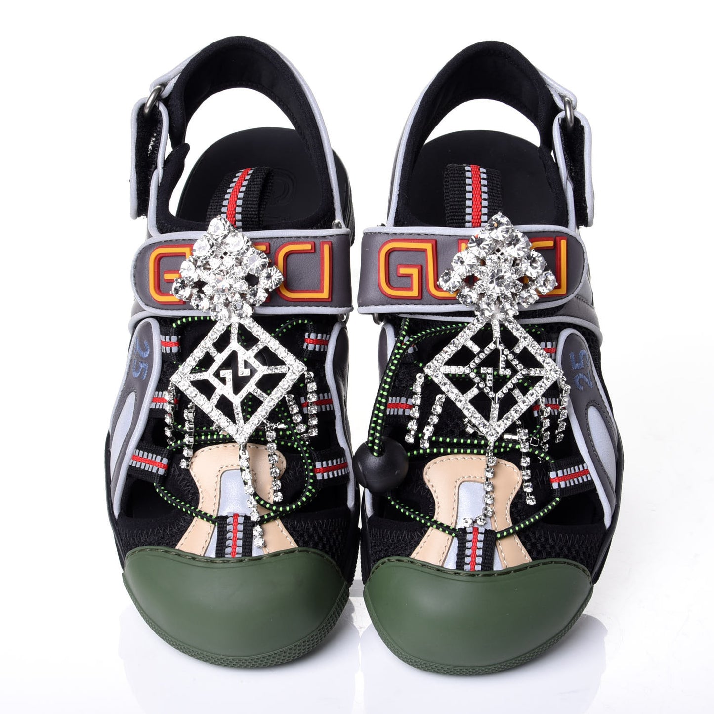 Mesh Fabric Tinsel Sport Sandals 35.5 Black Silver Green