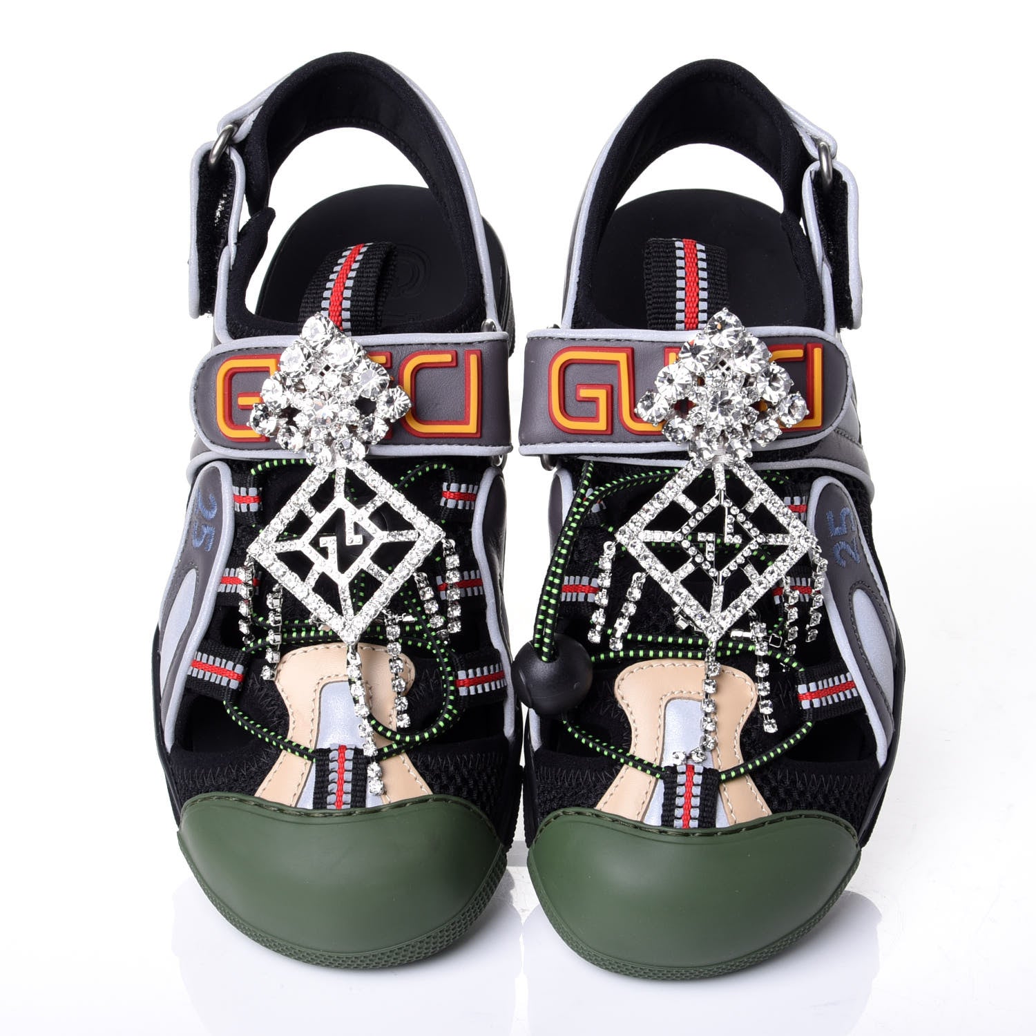 Gucci Mesh Fabric Tinsel Sport Sandals 35.5 Black Silver Green 5 of 10