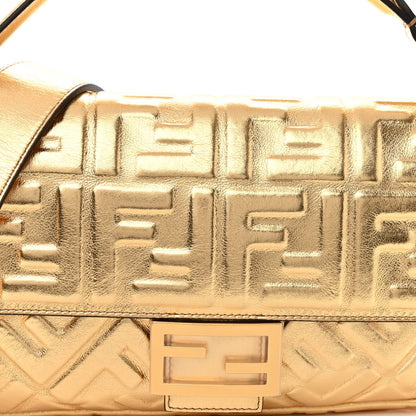 Fendi Vitello Catalan Mirror FF 1974 Embossed Baguette Gold 7 of 9