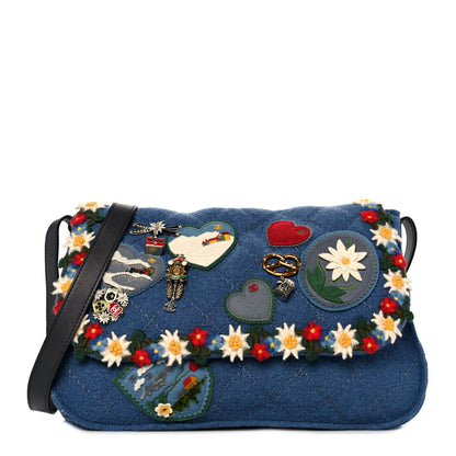 Chanel Felt Embroidered Large Crest Austrian Satchel Blue 1 of 8