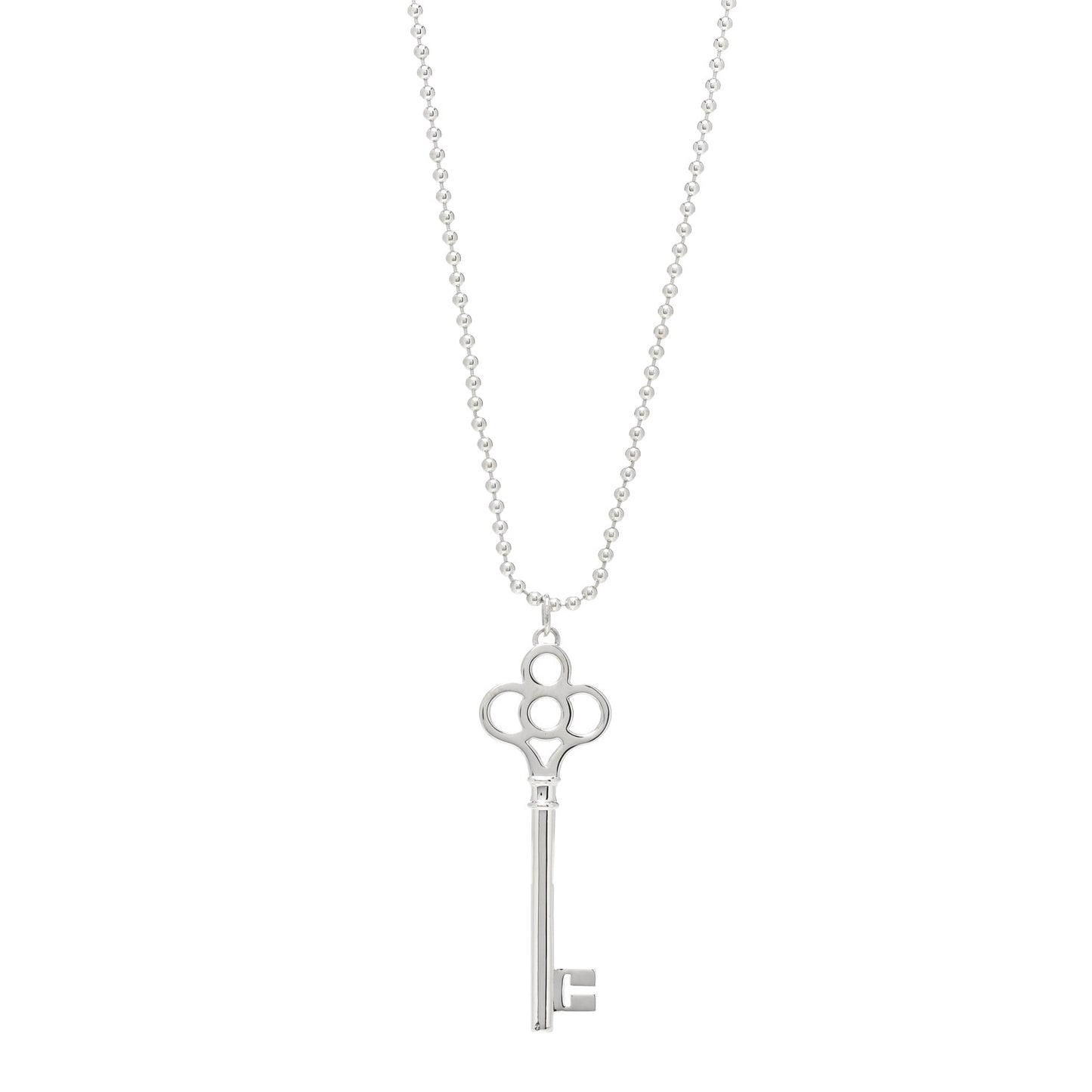Sterling Silver Large Crown Key Pendant Necklace
