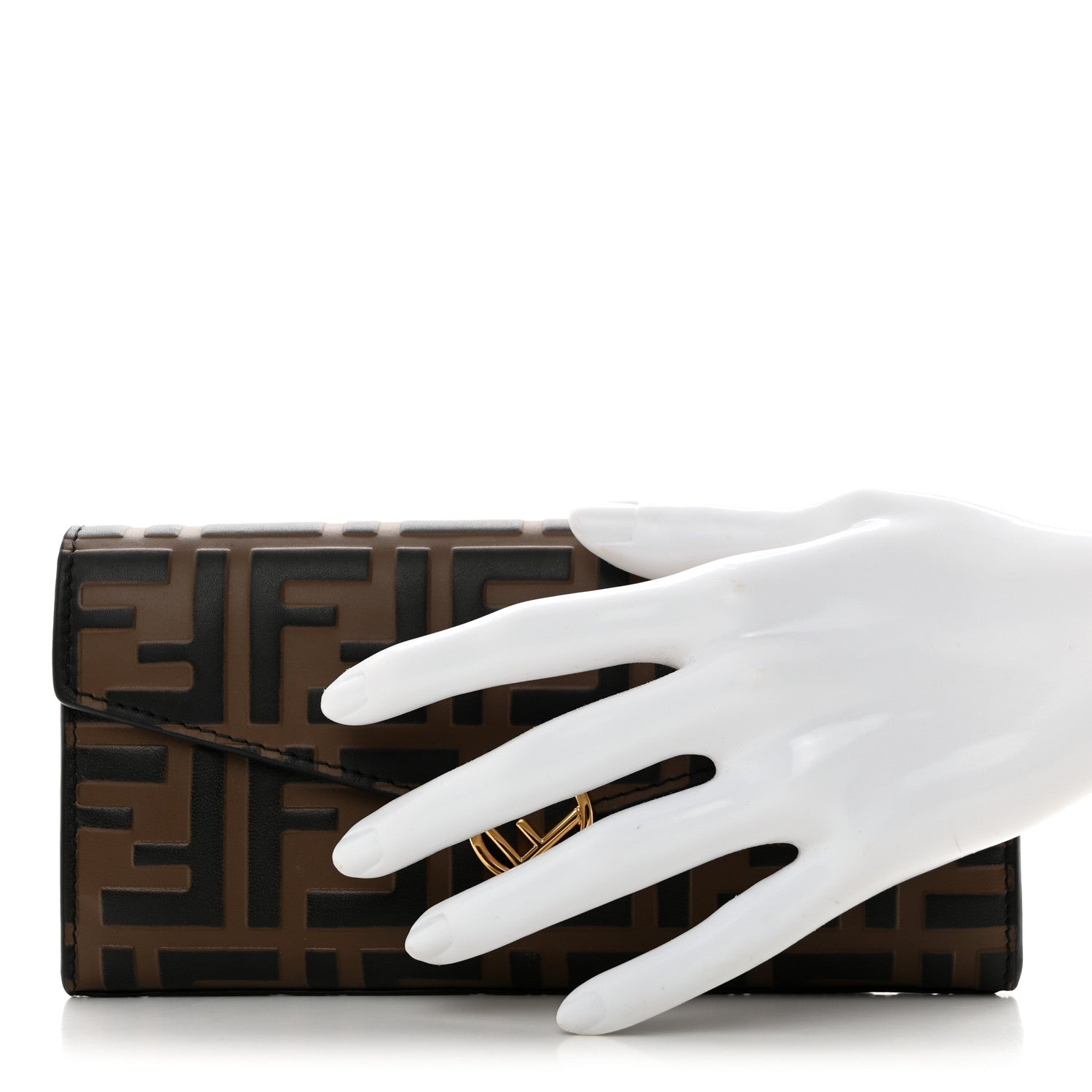 Fendi Vitello Soft F is Fendi Bi-Color FF 1974 Embossed Continental Envelope Wallet Maya Black 2 of 10