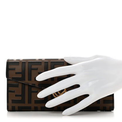 Fendi Vitello Soft F is Fendi Bi-Color FF 1974 Embossed Continental Envelope Wallet Maya Black 2 of 10