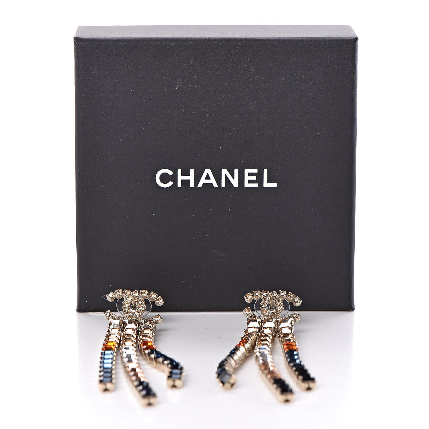 Chanel Crystal Skyline CC Drop Earrings Gold Blue Black Red 5 of 5