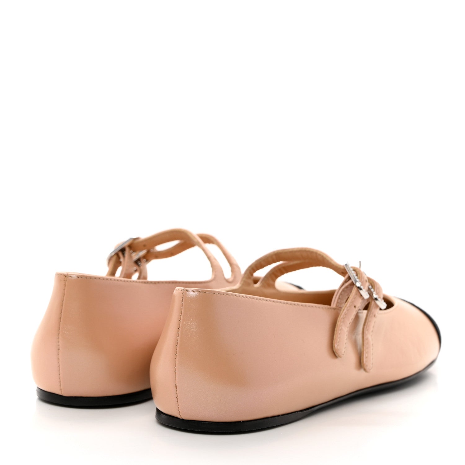 Chanel Lambskin Grosgrain Pearl Mary Jane Flats 37.5 Beige Black 4 of 9