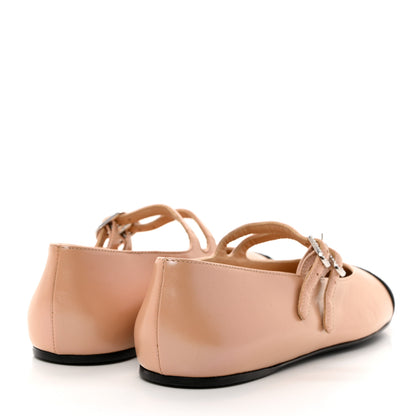 Chanel Lambskin Grosgrain Pearl Mary Jane Flats 37.5 Beige Black 4 of 9