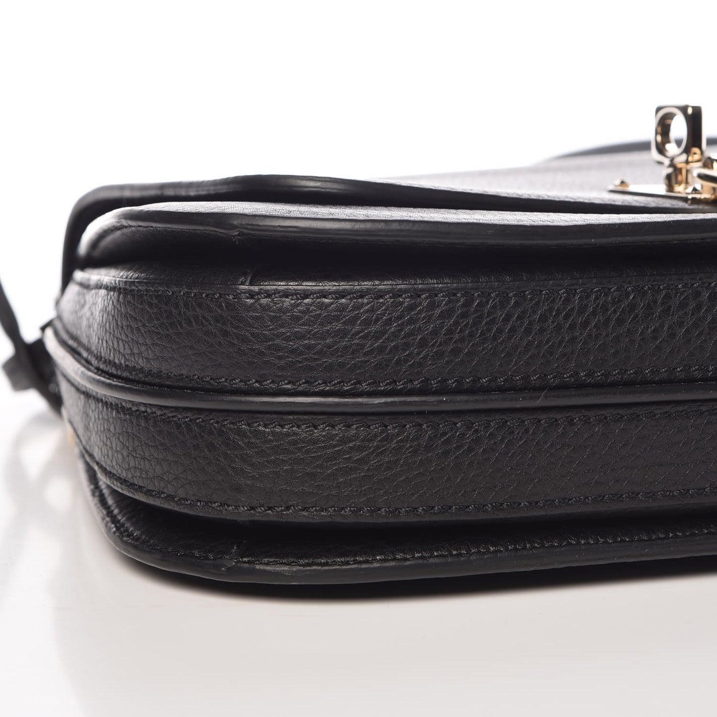 Pebbled Calfskin Joylock Flap Messenger Bag Black