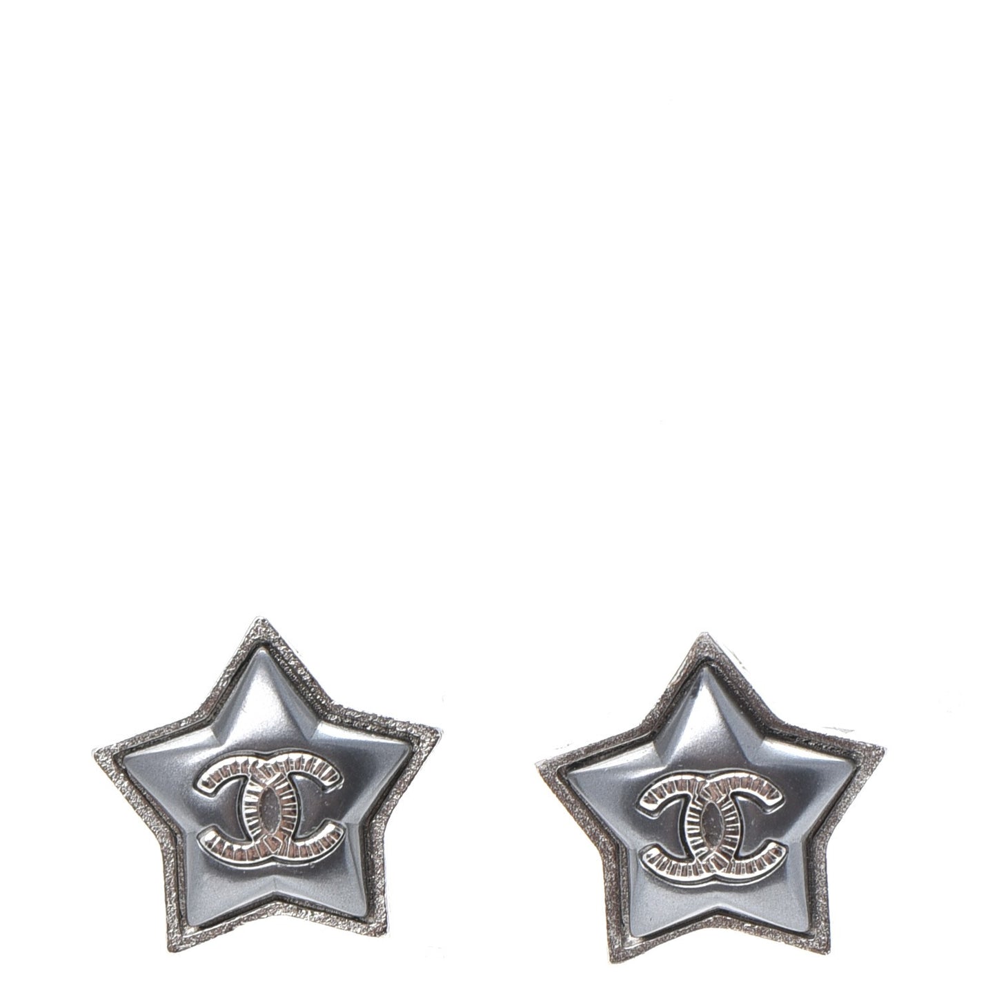Resin Metal CC Star Earrings Silver
