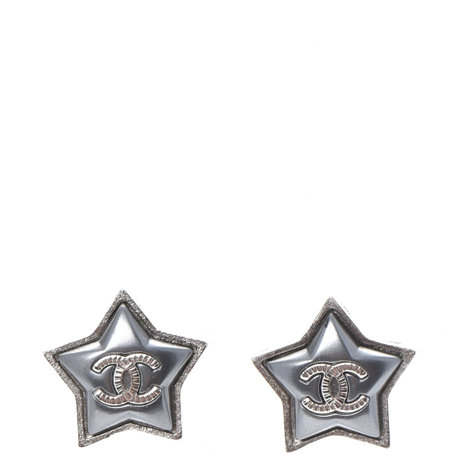 Chanel Resin Metal CC Star Earrings Silver 1 of 7
