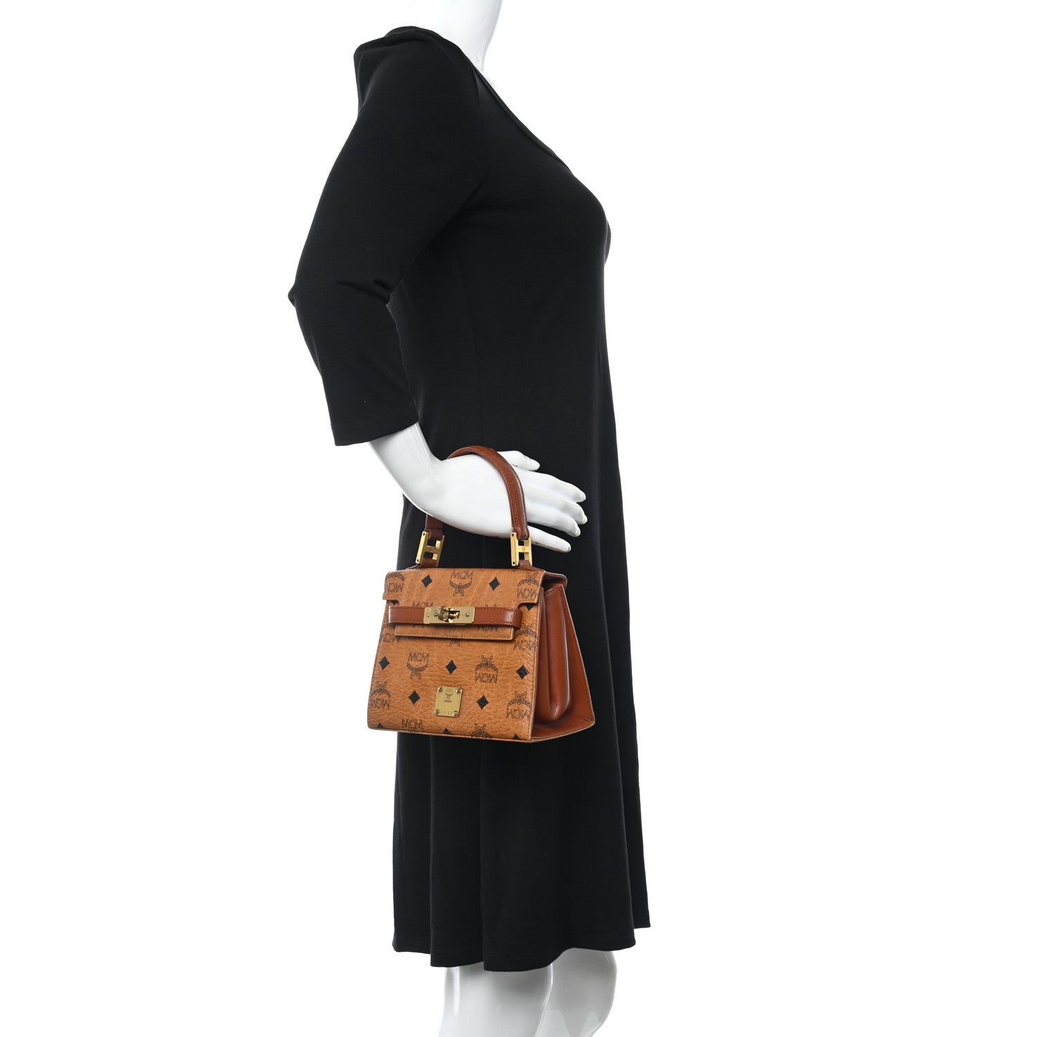 MCM Visetos Mini Heritage Top Handle Satchel Cognac 2 of 16