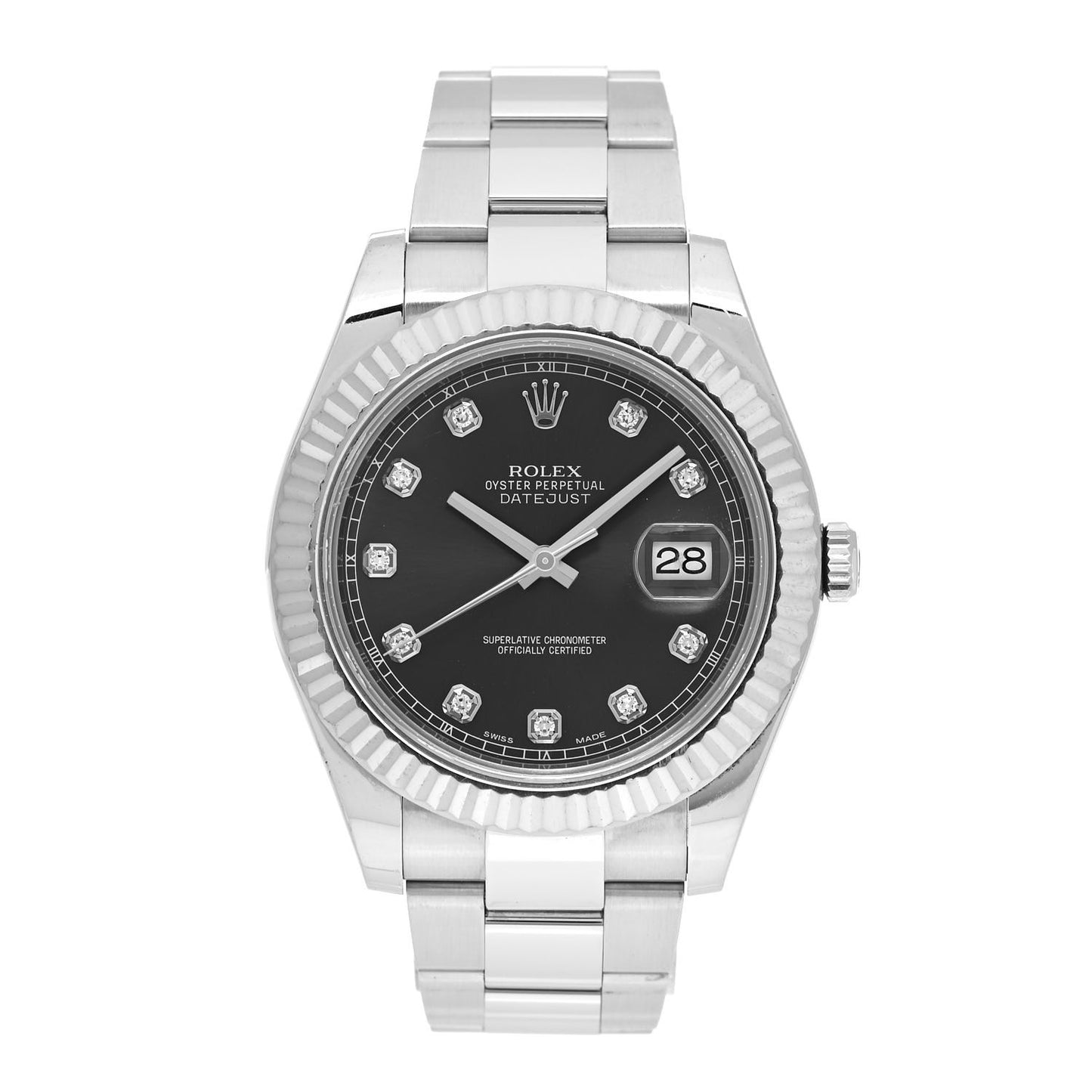 Stainless Steel 18K White Gold Diamond 41mm Oyster Perpetual Datejust Watch Black 116334