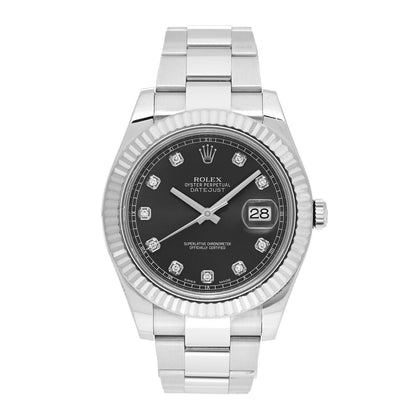 Rolex Stainless Steel 18K White Gold Diamond 41mm Oyster Perpetual Datejust Watch Black 116334 1 of 5