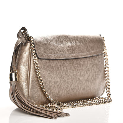 Gucci Metallic Pebbled Calfskin Medium Soho Flap Crossbody Golden Beige 3 of 7