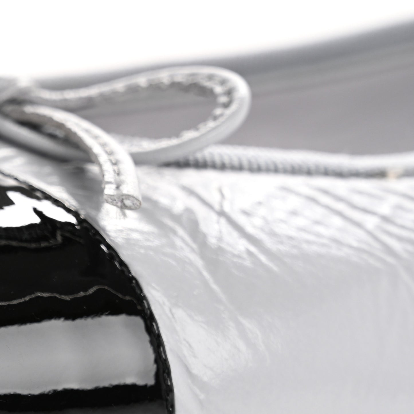 Shiny Crumpled Calfskin Patent CC Cap Toe Ballerina Flats 39 Grey Black