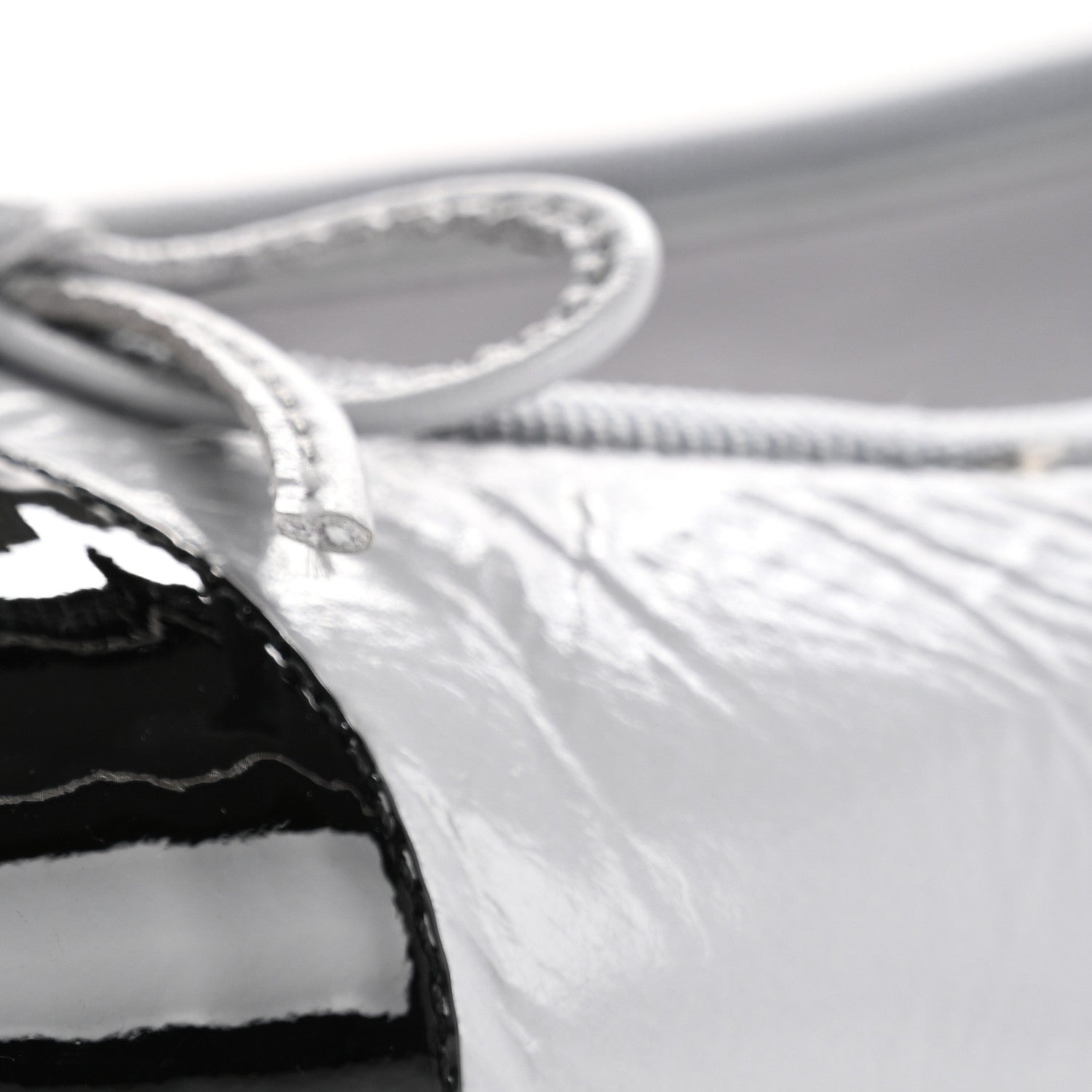 Chanel Shiny Crumpled Calfskin Patent CC Cap Toe Ballerina Flats 39 Grey Black 11 of 14