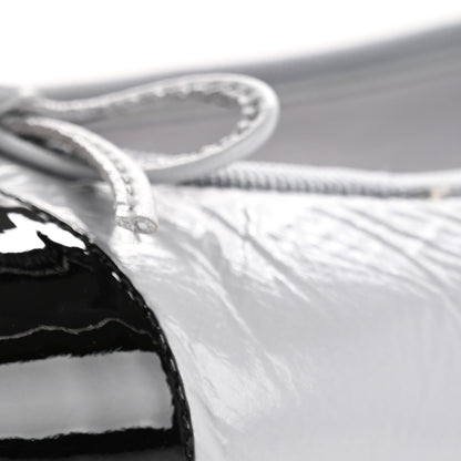 Chanel Shiny Crumpled Calfskin Patent CC Cap Toe Ballerina Flats 39 Grey Black 11 of 14