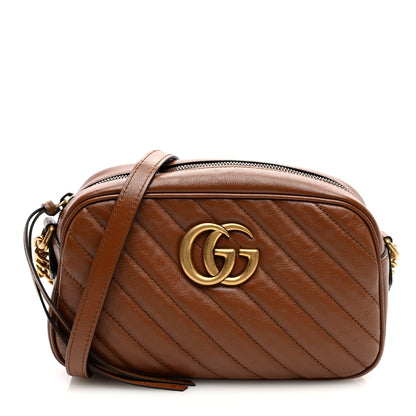 Gucci Glazed Calfskin Matelasse Diagonal Small GG Marmont Chain Shoulder Bag Cuir 1 of 10