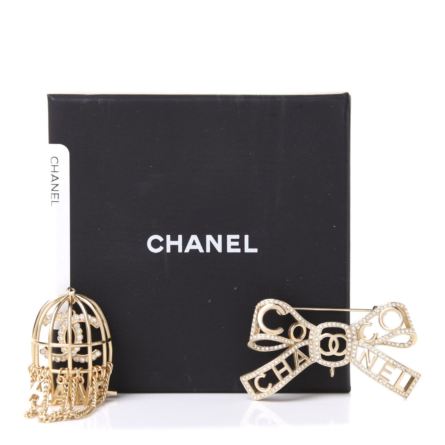 Metal Crystal Bow-tiful CC Birdcage Pin Brooch Gold