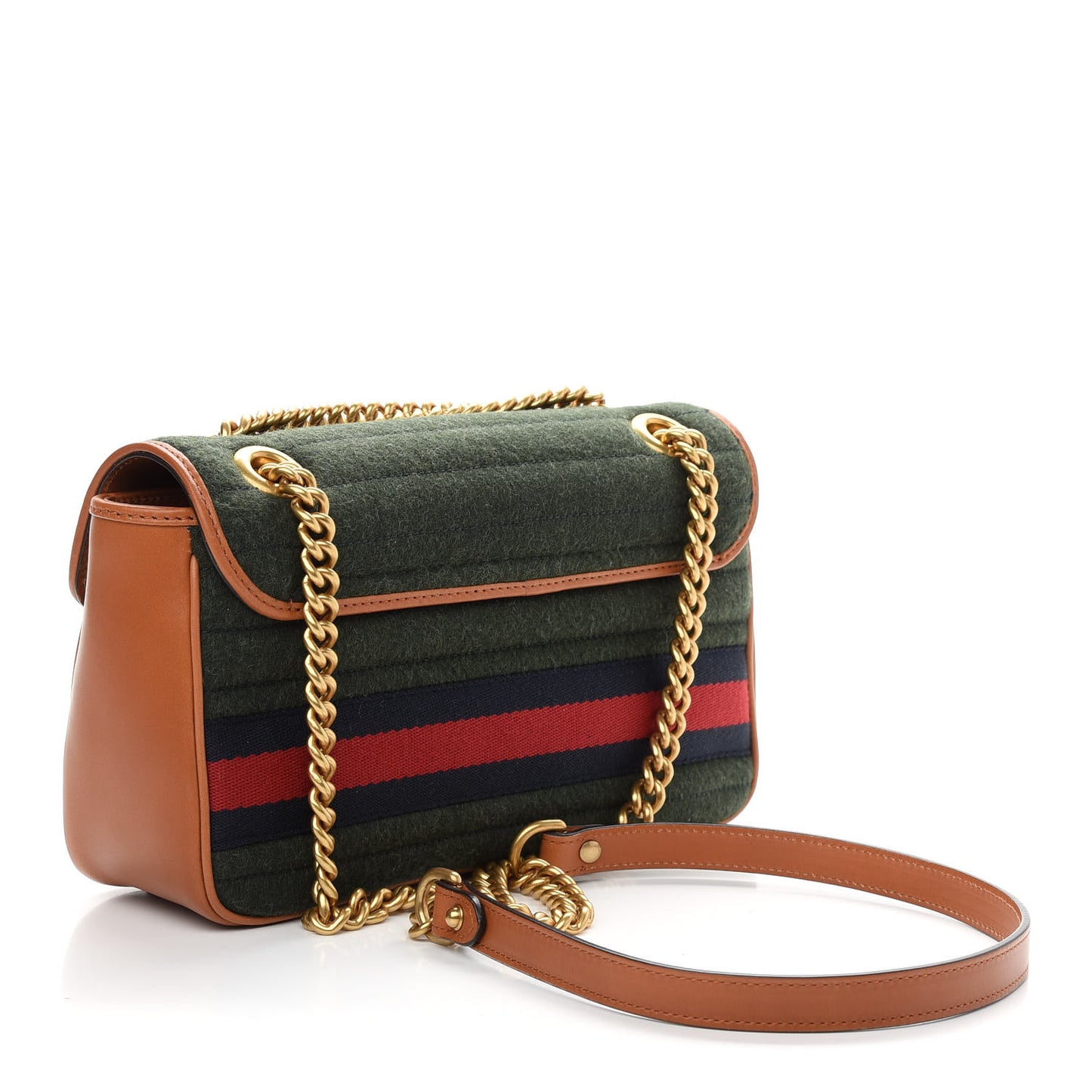 Loden Fabric Cuoio Harness Web Matelasse Horizontal Small GG Marmont Shoulder Bag Underwood Blue Red Harness Brown