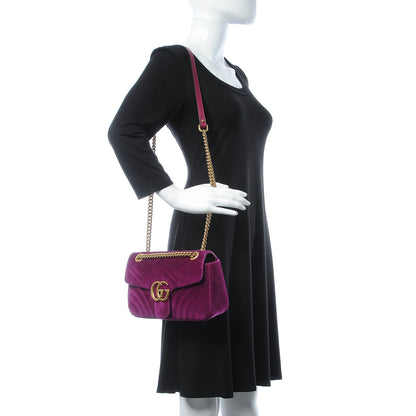 Gucci Velvet Matelasse Small GG Marmont Shoulder Bag Fuchsia Violet Cyclamen 2 of 12