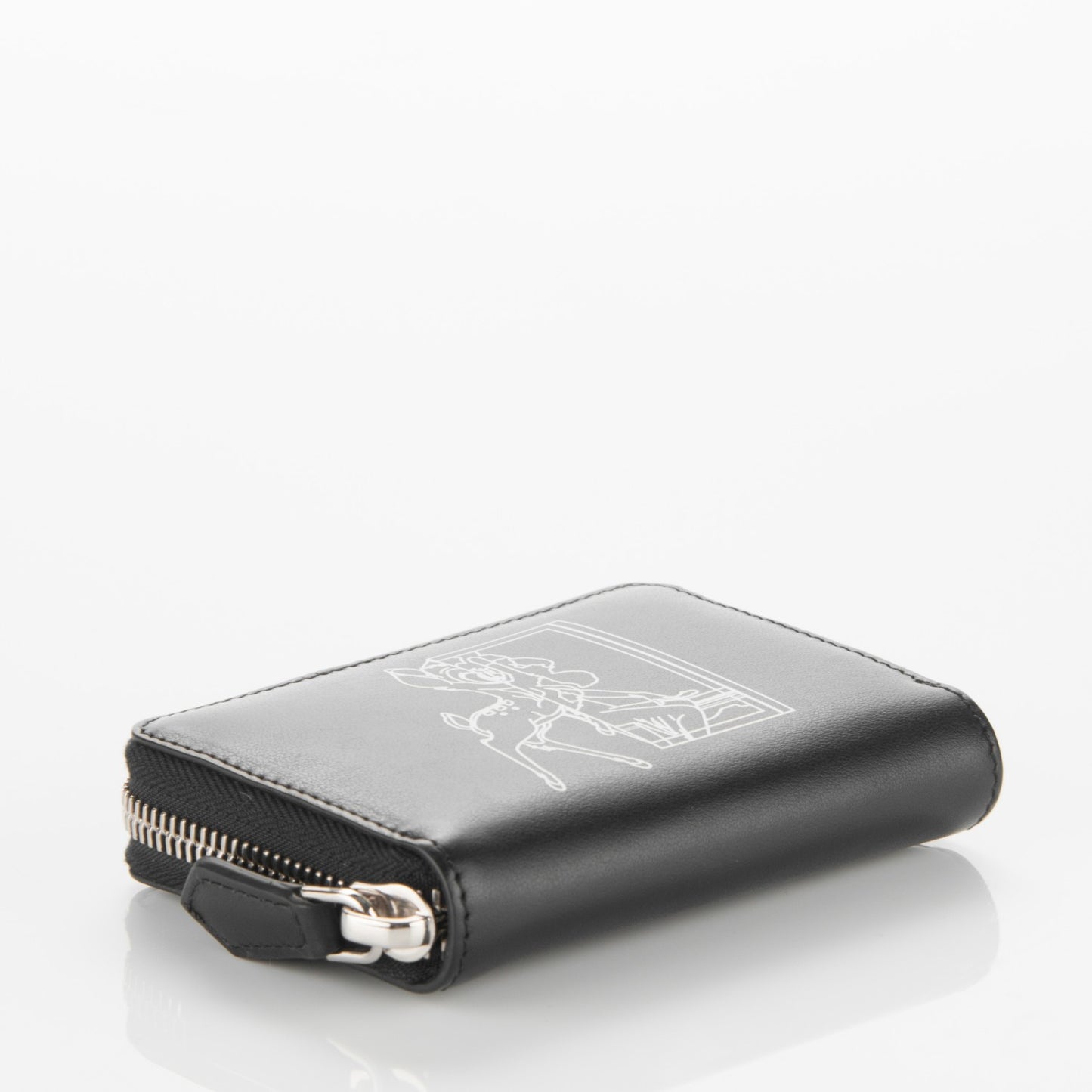 Calfskin Iconic Bambi Print Mini Zip Wallet Black White