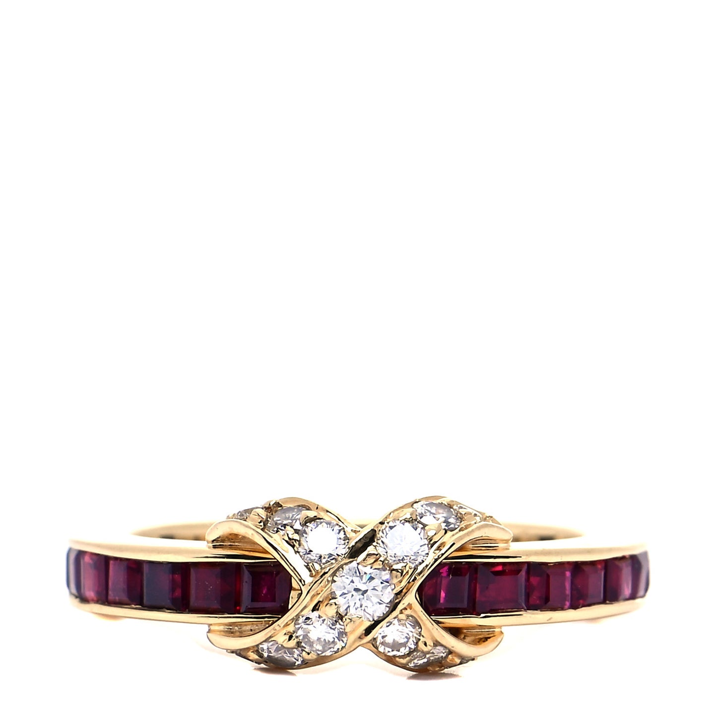 18K Yellow Gold Diamond Ruby X Ring 50 5.5