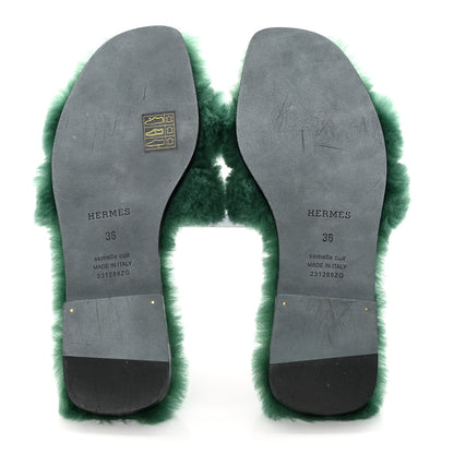 Hermes Woolskin Oran Sandals 36 Vert Anglais 5 of 8