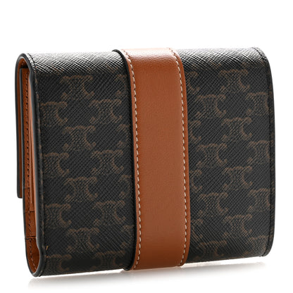 Celine Canvas Triomphe Lambskin Folded Compact Wallet Tan 3 of 10