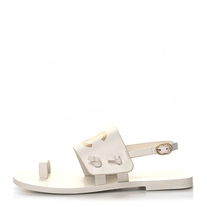 Chanel Goatskin CC Sandals 38.5 White 1 of 8