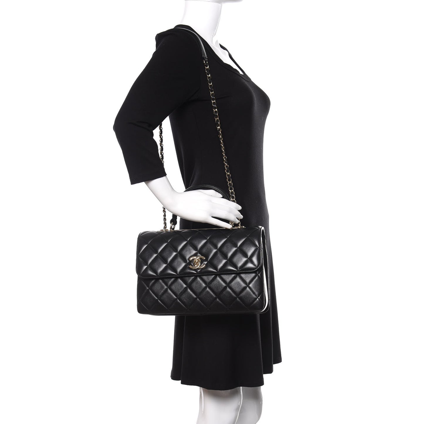 Lambskin Quilted Medium Trendy CC Flap Dual Handle Bag Black