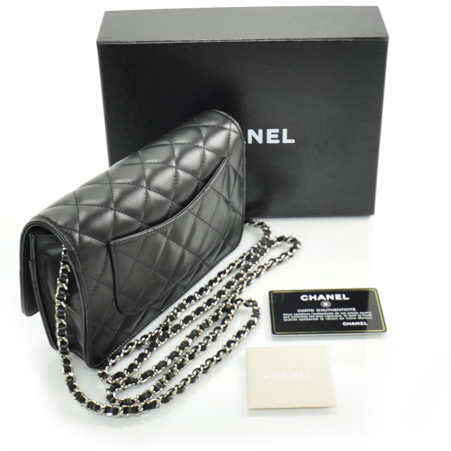 Chanel Lambskin Quilted Wallet On Chain WOC Black SHW 4 of 11