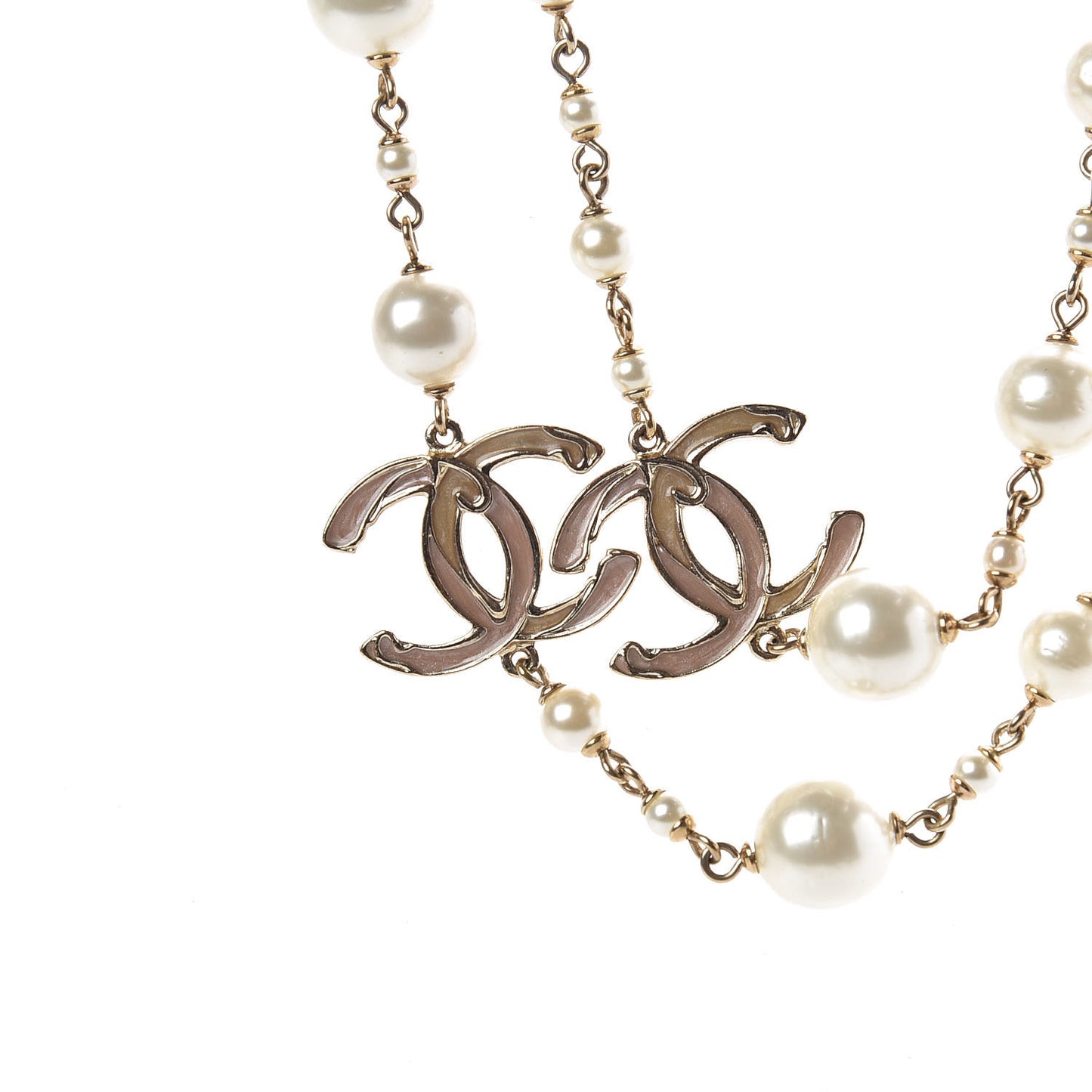 Pearl Enamel CC Long Necklace Gold
