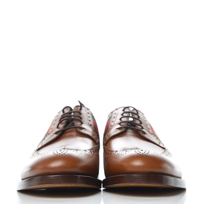 Gucci Calfskin Web Bee Embroidered Mens Lace Up Brogue Wingtip Derby Shoes 8.5 Cuir 2 of 10