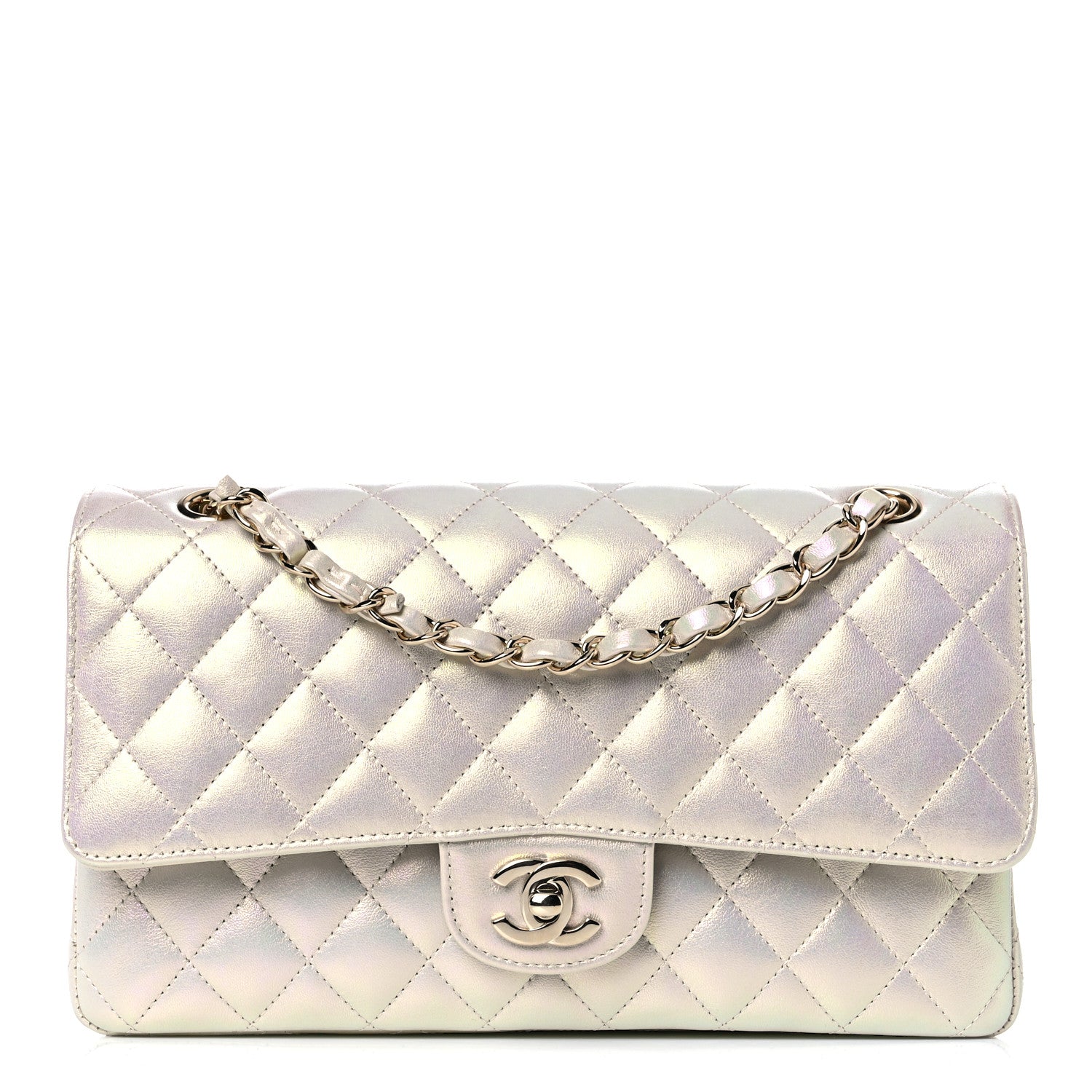 Chanel Iridescent Lambskin Quilted Medium Double Flap Ivory 1 of 12
