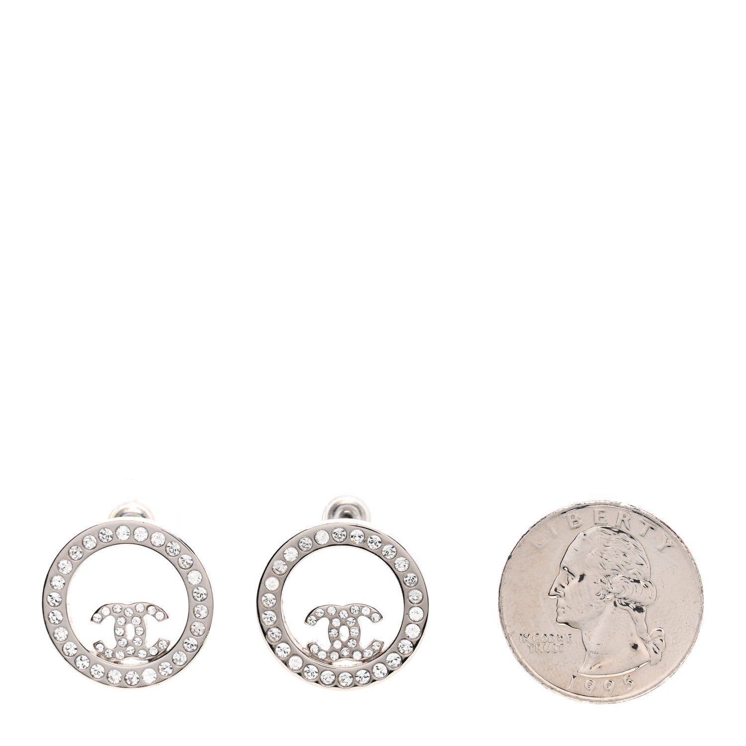 Chanel Crystal CC Round Earrings Silver 2 of 5