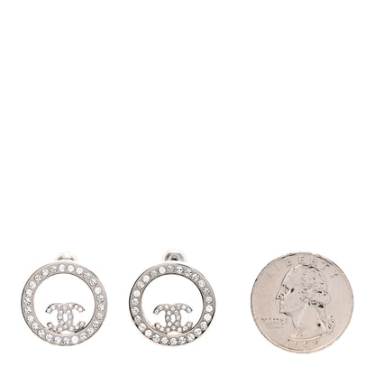 Chanel Crystal CC Round Earrings Silver 2 of 5