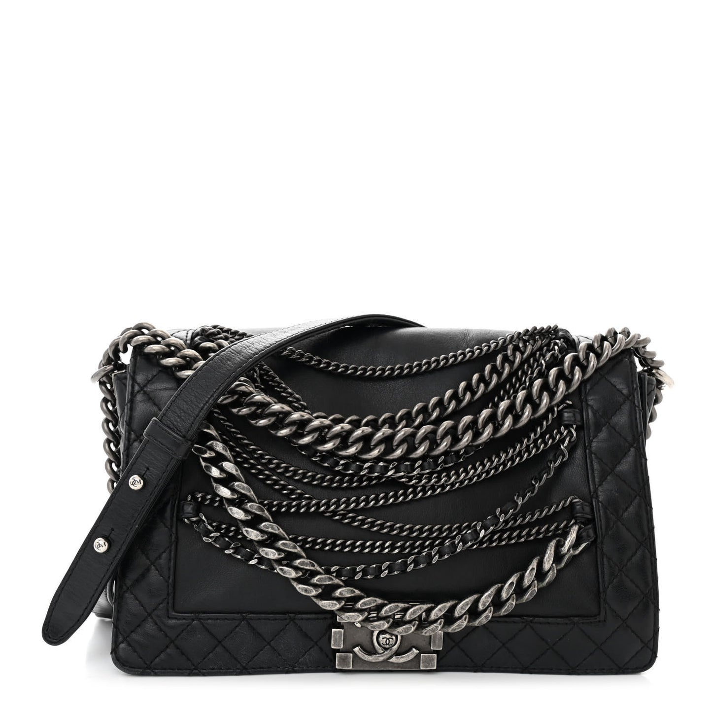 Calfskin Enchained New Medium Boy Flap Black