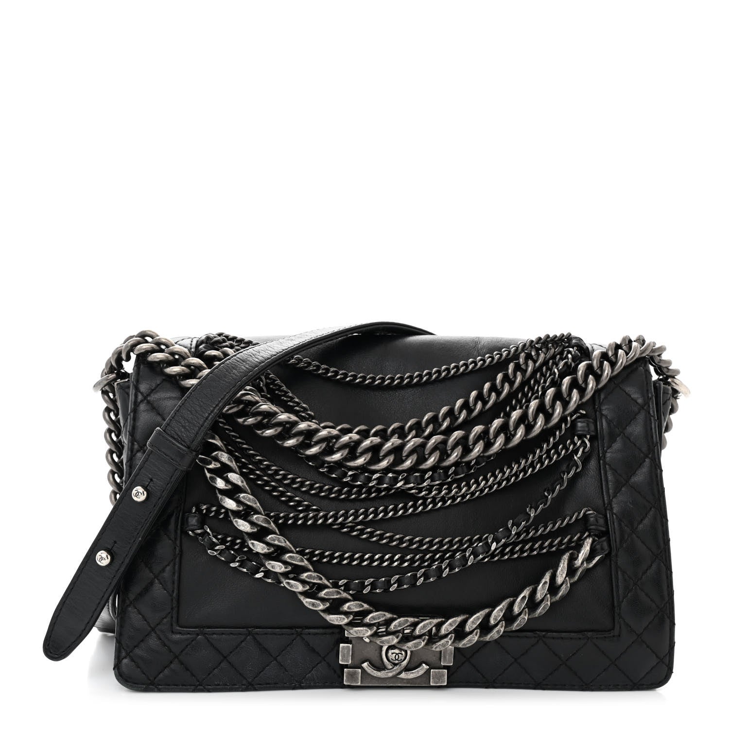 Chanel Calfskin Enchained New Medium Boy Flap Black 1 of 11