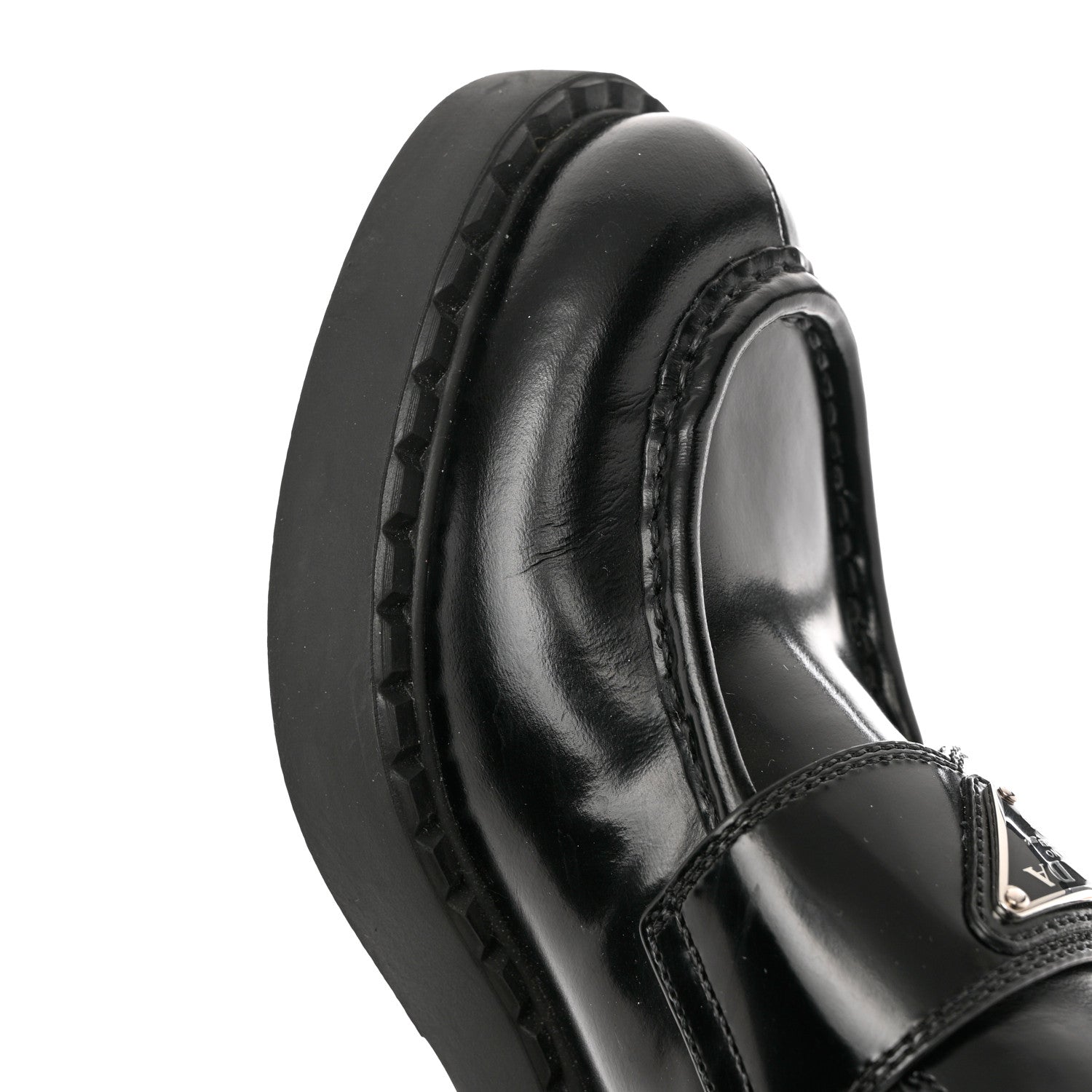 Prada Spazzolato Metal Triangle Logo 50mm Loafers 39 Black 10 of 10