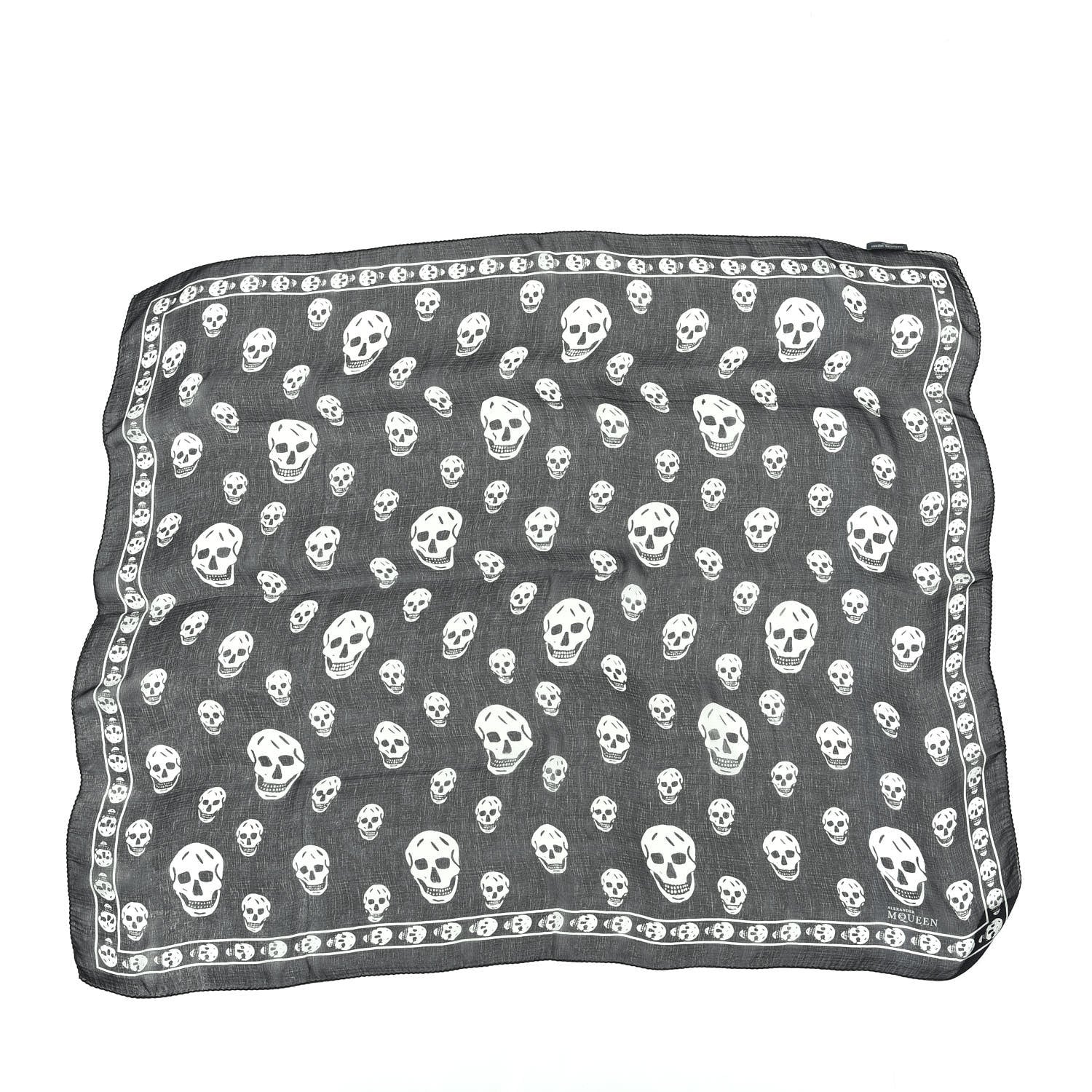 Alexander McQueen Silk Chiffon Skull Scarf Black Ivory 1 of 3