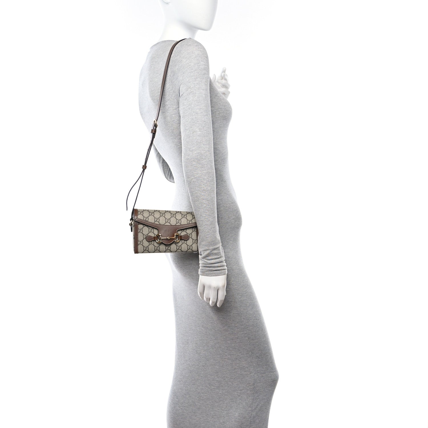 Gucci GG Supreme Monogram Mini Horsebit 1955 Shoulder Bag Beige Brown Sugar 2 of 12