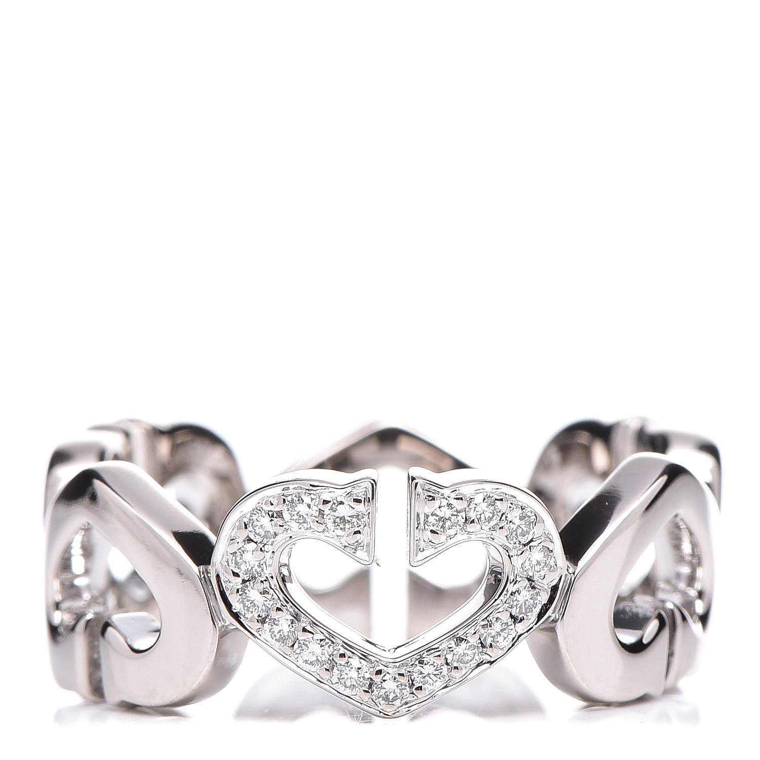 Cartier 18K White Gold Diamond Hearts and Symbols Ring 51 5.75 1 of 4