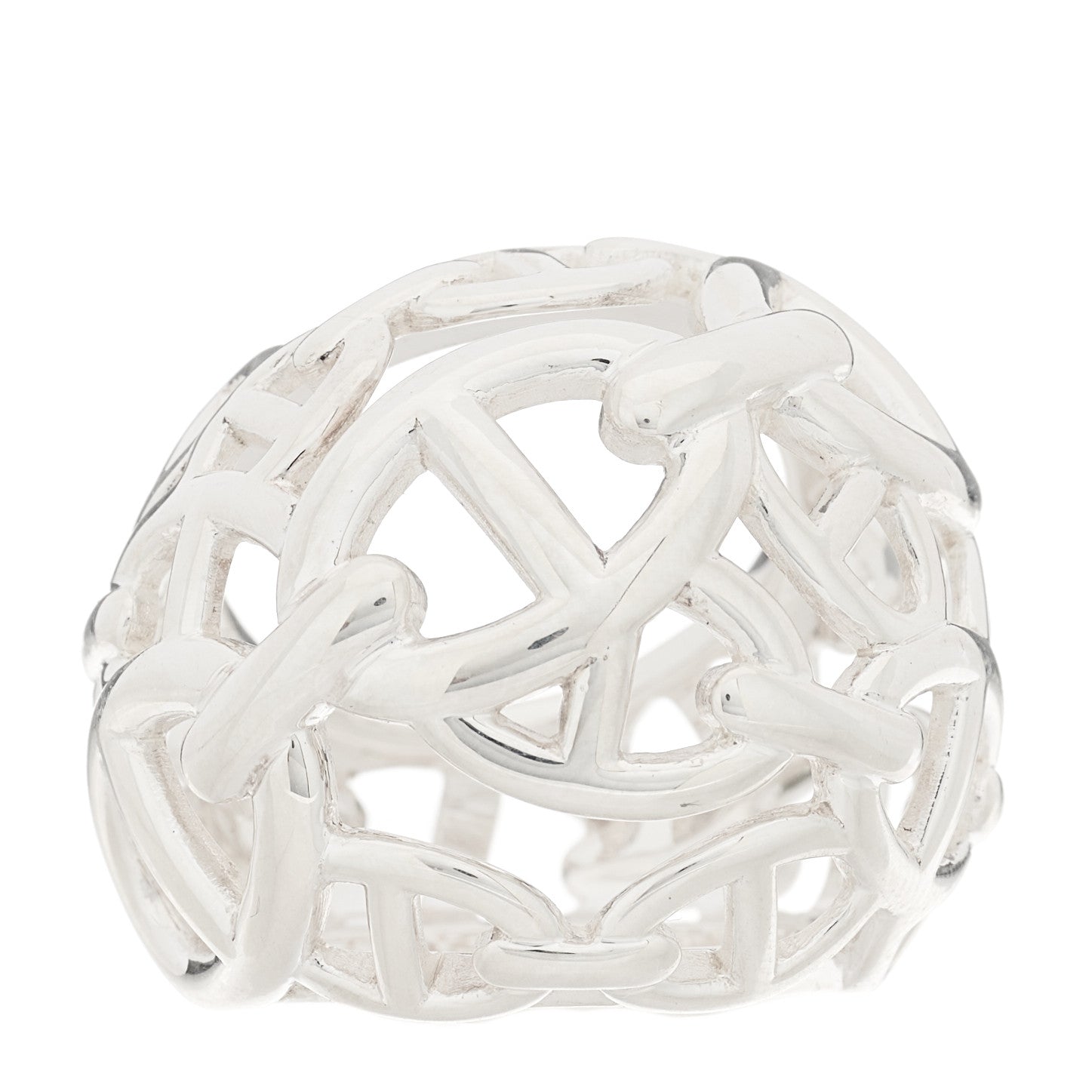 Hermes Sterling Silver GM Chaine d'Ancre Enchainee Dome Ring 55 7.25 1 of 6