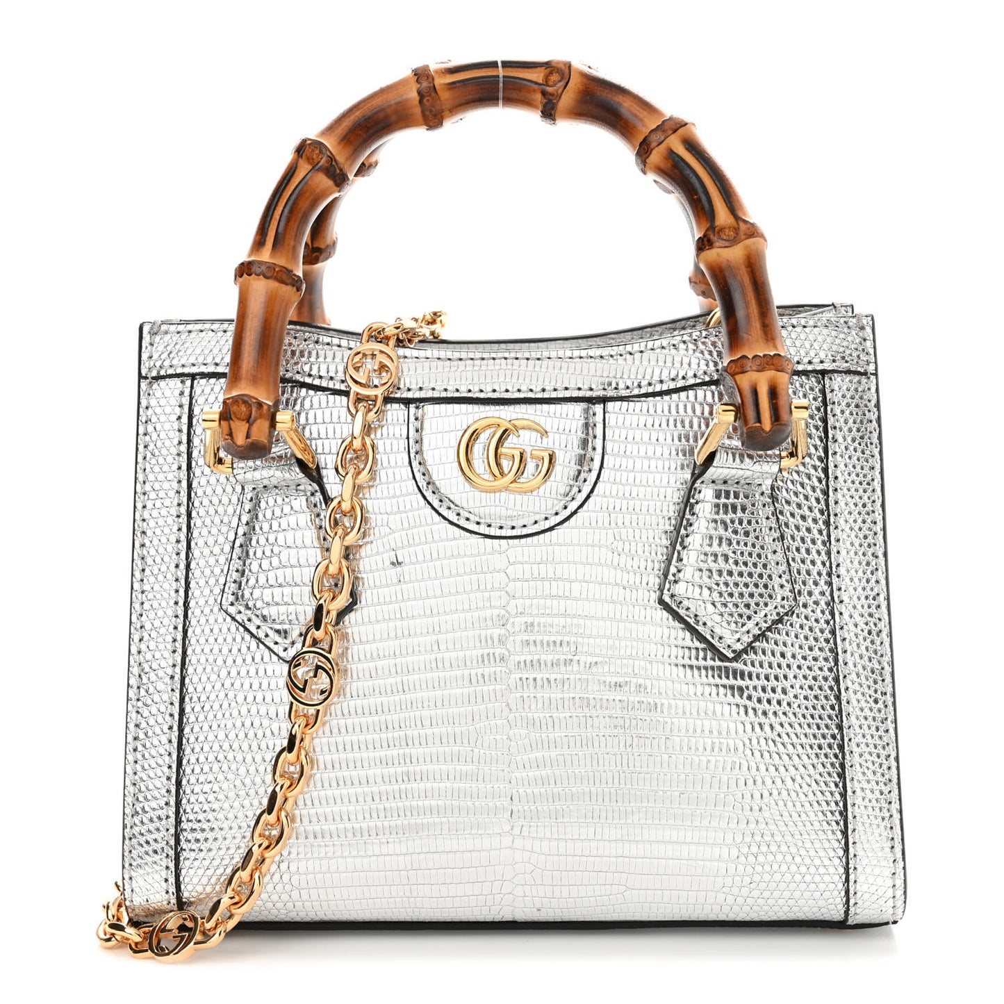 Lizard Mini Diana Tote Bag Silver