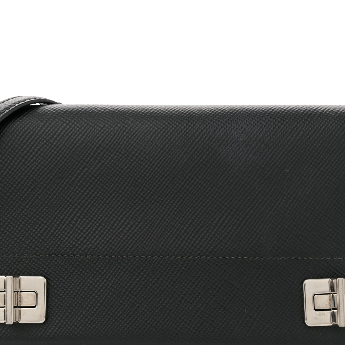 Saffiano Cuir Twist Lock Chain Flap Crossbody Bag Black