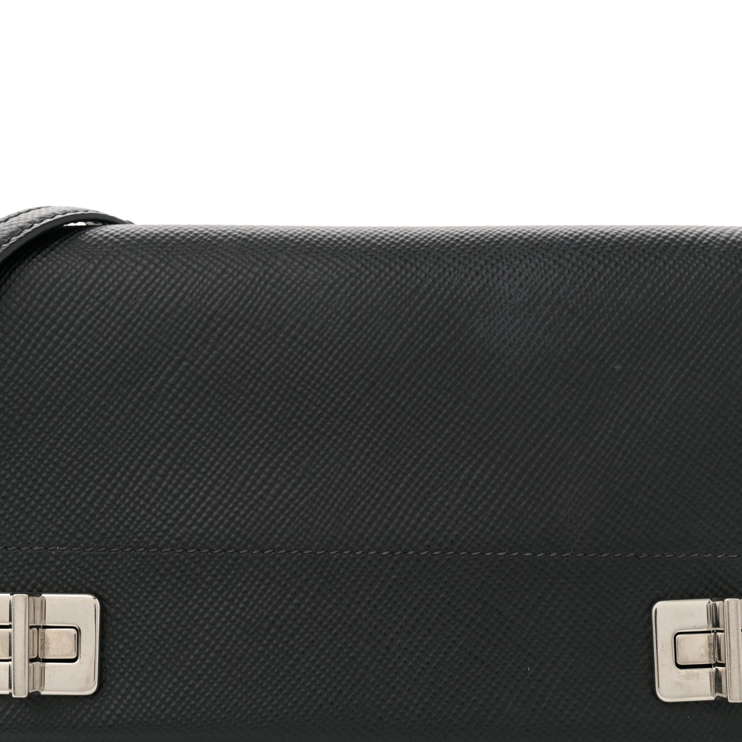 Prada Saffiano Cuir Twist Lock Chain Flap Crossbody Bag Black 8 of 11
