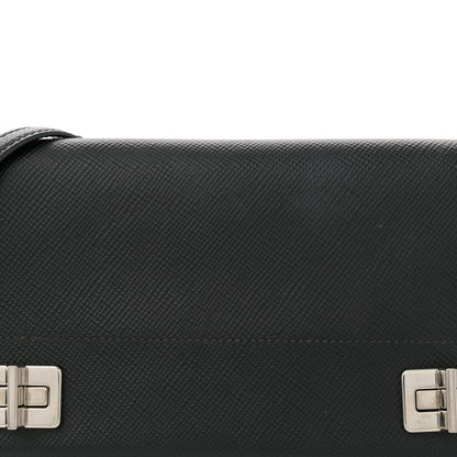 Prada Saffiano Cuir Twist Lock Chain Flap Crossbody Bag Black 8 of 11