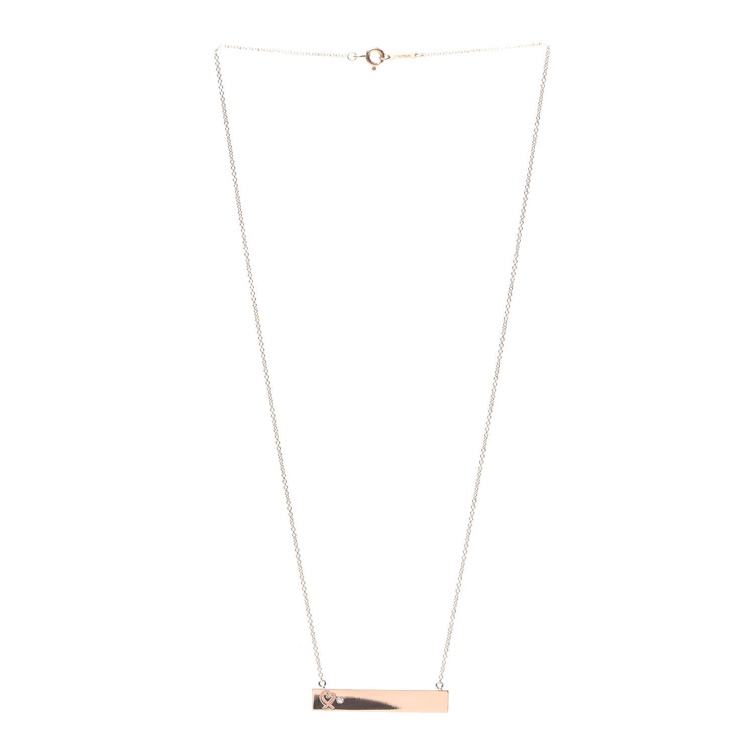 Tiffany 18K Rose Gold Diamond Paloma Picasso Loving Heart Bar Pendant Necklace 3 of 6